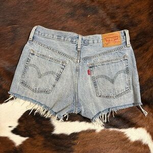 Levi's Light Blue Frayed Jean Shorts